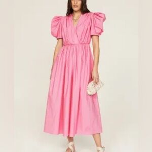 Arias New York Pink Gathered Puffy Shoulder Maxi Dress, size 6